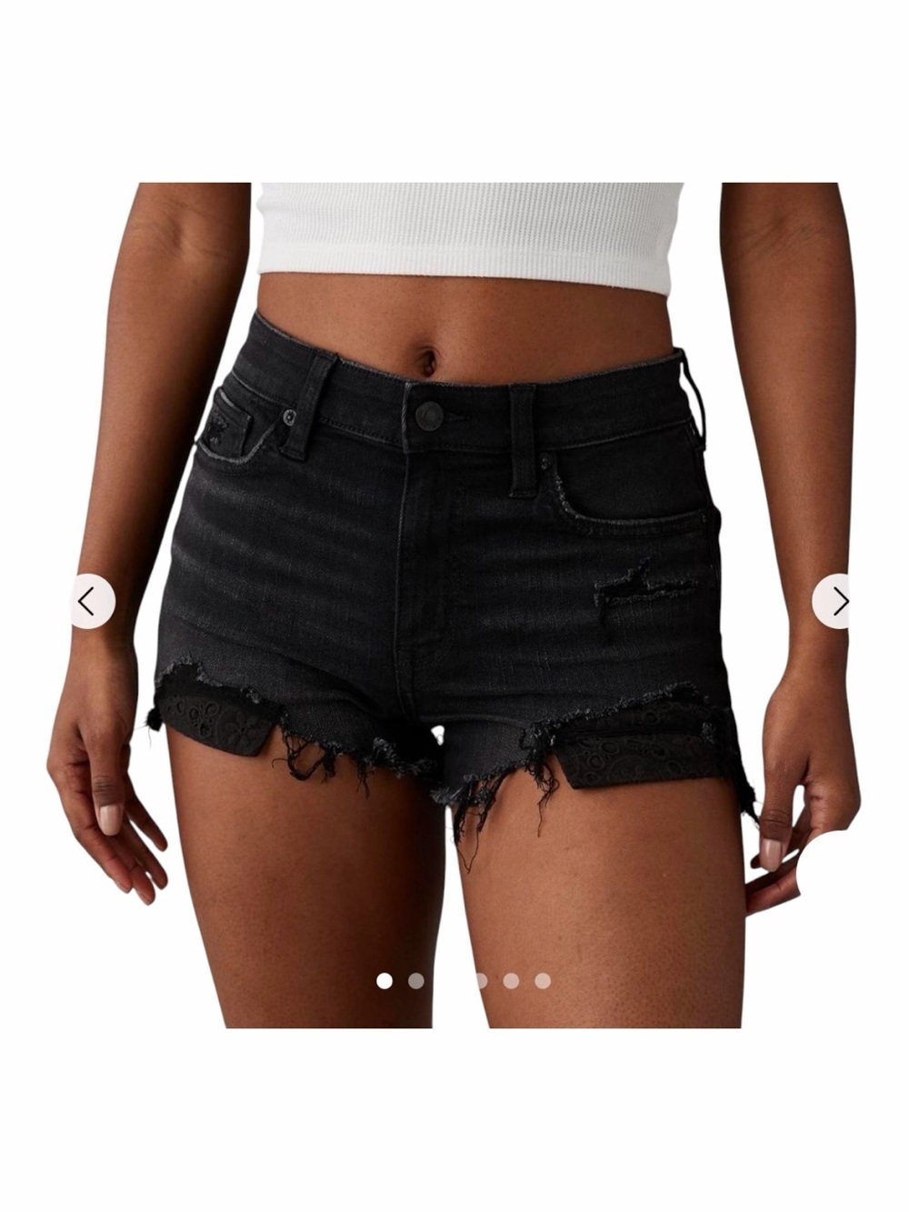 American Eagle High-Rise Shortie Frayed Hem Black Denim Shorts